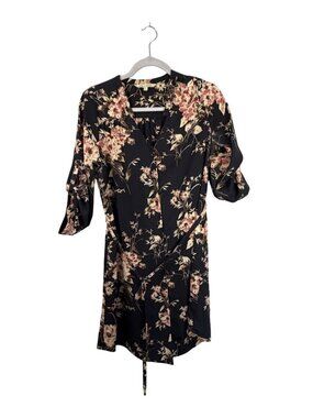 41 Hawthorn Floral Button-Up Black Wrap Dress Size M
